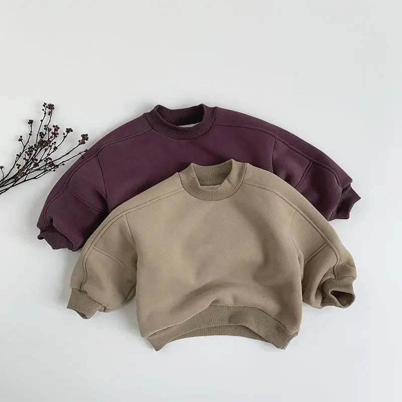 トレーナー・フーディ キッズトップス シンプルアースカラー裏フリース長袖スウェットトレーナー【mh0008173】