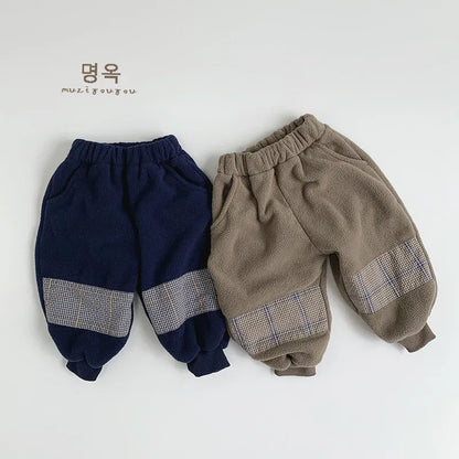 ロングパンツ・スウェットパンツ キッズパンツ チェックパッチ裏フリースロングスウェットパンツ【mh0008394】