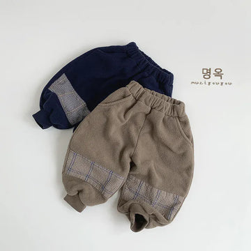 ロングパンツ・スウェットパンツ キッズパンツ チェックパッチ裏フリースロングスウェットパンツ【mh0008394】