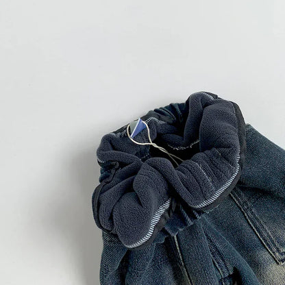 デニムパンツ キッズパンツ 裏フリース防寒ルーズデニムパンツジーンズ【mh0008399】