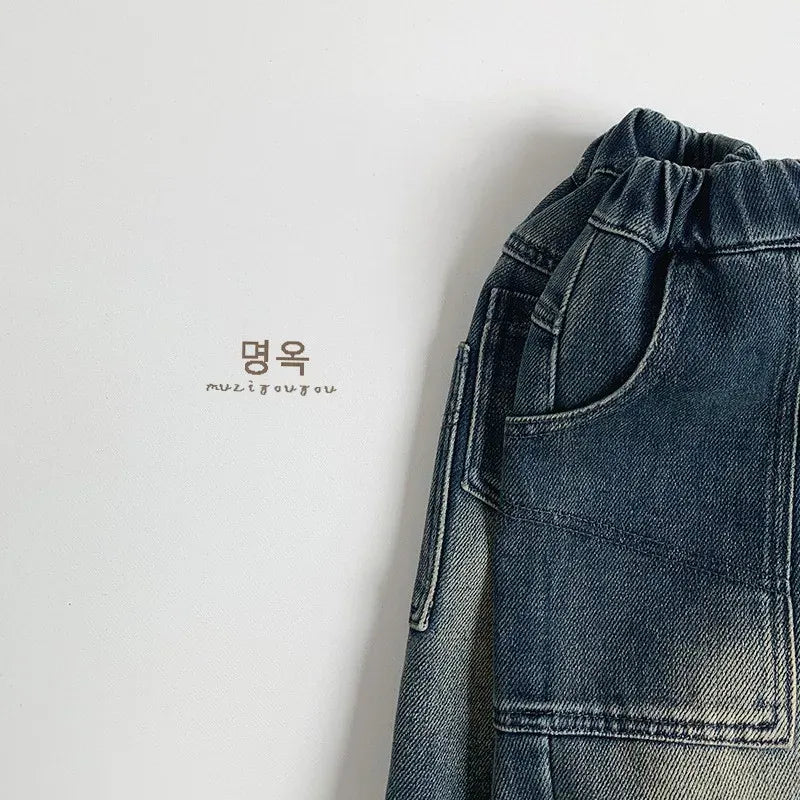 デニムパンツ キッズパンツ 裏フリース防寒ルーズデニムパンツジーンズ【mh0008399】