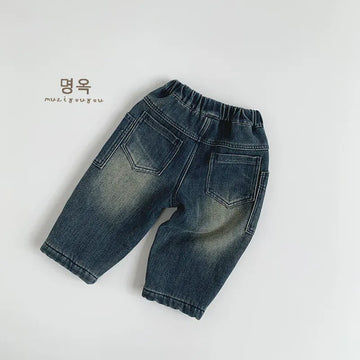 デニムパンツ キッズパンツ 裏フリース防寒ルーズデニムパンツジーンズ【mh0008399】