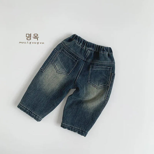 デニムパンツ キッズパンツ 裏フリース防寒ルーズデニムパンツジーンズ【mh0008399】