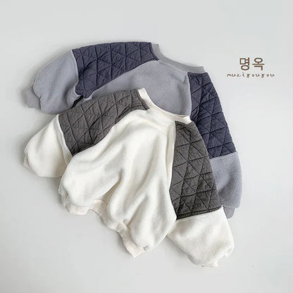 トレーナー・フーディ キッズトップス 裏フリースキルティングパッチワーク長袖スウェットトレーナー【mh0008400】