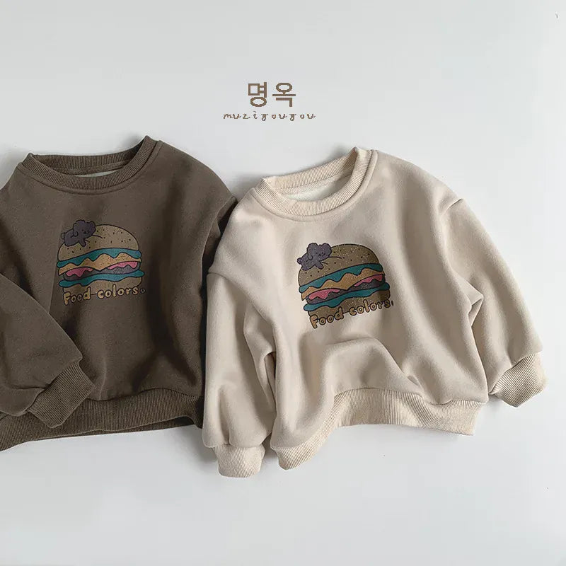 トレーナー・フーディ キッズトップス ハンバーガープリント長袖スウェットトレーナー【mh0008404】