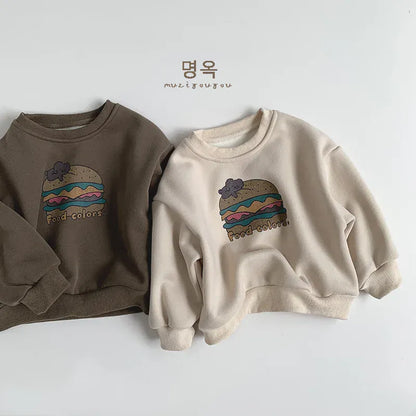 トレーナー・フーディ キッズトップス ハンバーガープリント長袖スウェットトレーナー【mh0008404】