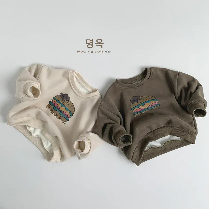 トレーナー・フーディ キッズトップス ハンバーガープリント長袖スウェットトレーナー【mh0008404】