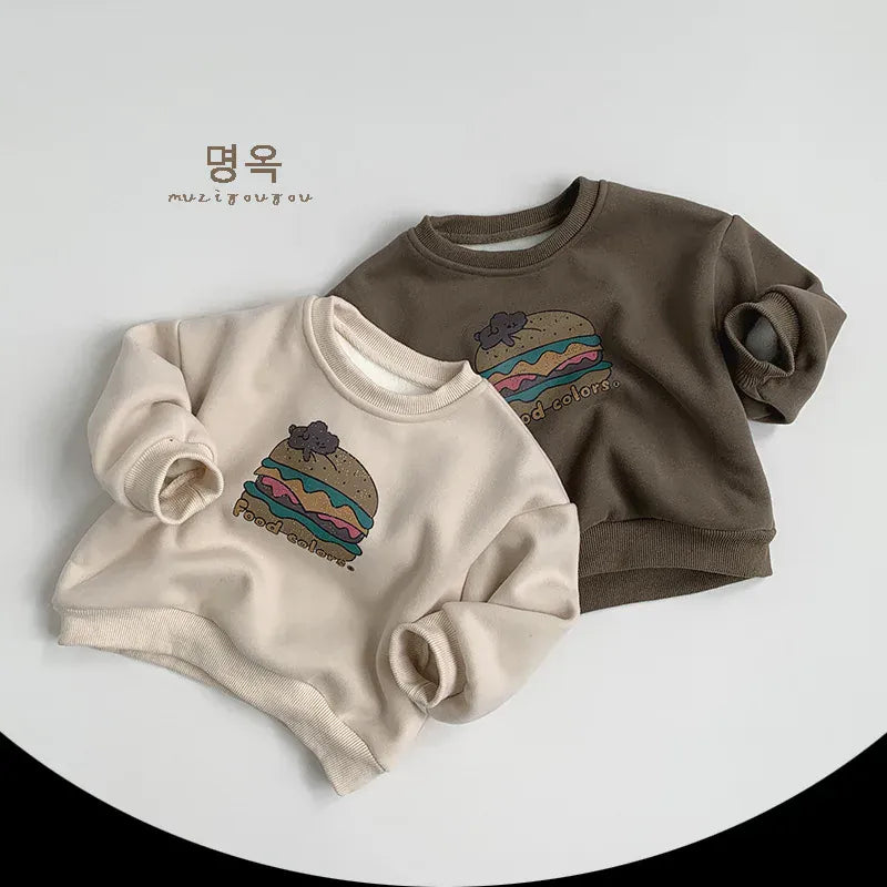 トレーナー・フーディ キッズトップス ハンバーガープリント長袖スウェットトレーナー【mh0008404】