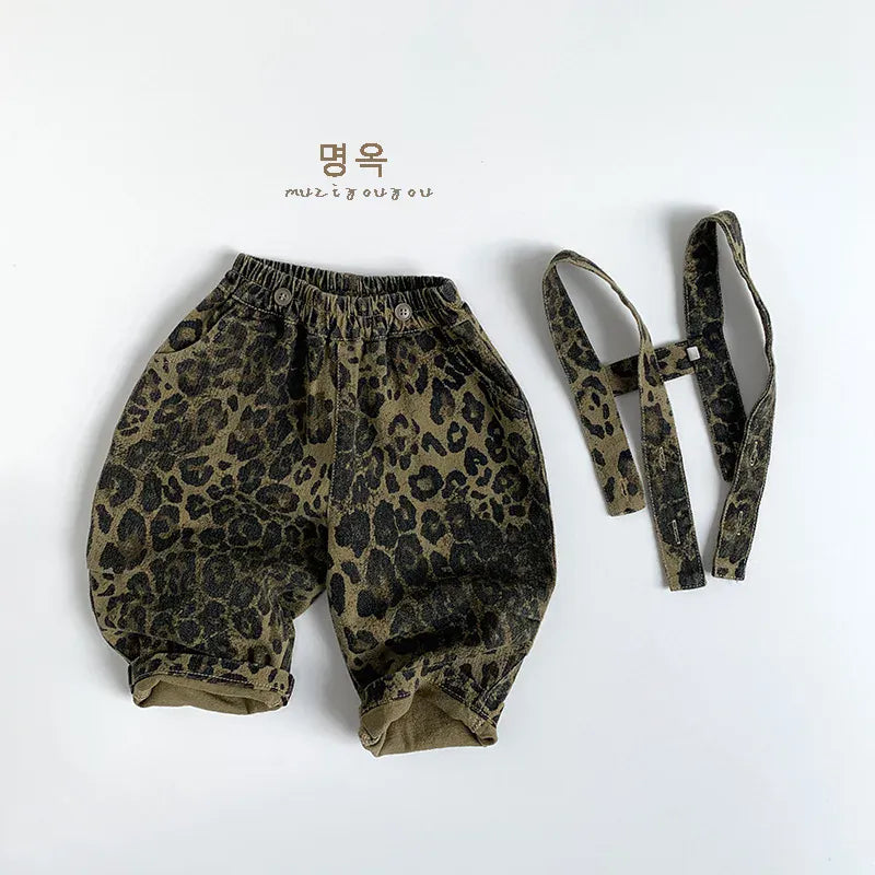 サロペットパンツ・サスペンダーパンツ キッズサロペット レオパードプリントサスペンダーパンツ【mh0008854】