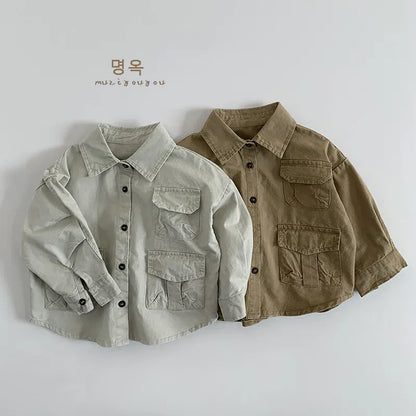 長袖シャツ・ブラウス キッズトップス ポケットアクセント長袖サファリシャツ【mh0008860】