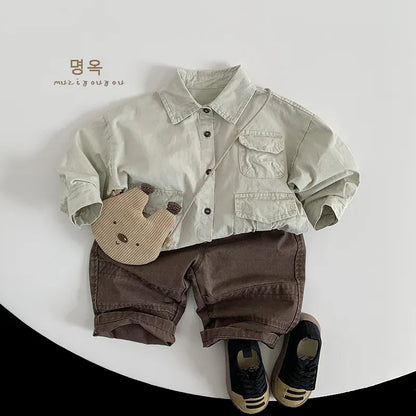 長袖シャツ・ブラウス キッズトップス ポケットアクセント長袖サファリシャツ【mh0008860】