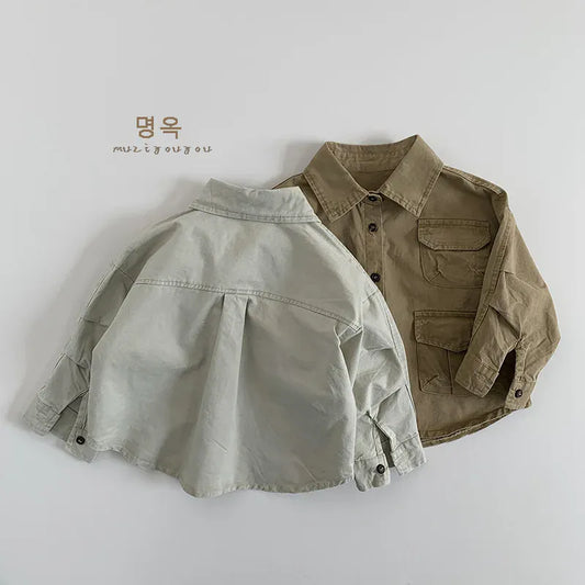 長袖シャツ・ブラウス キッズトップス ポケットアクセント長袖サファリシャツ【mh0008860】