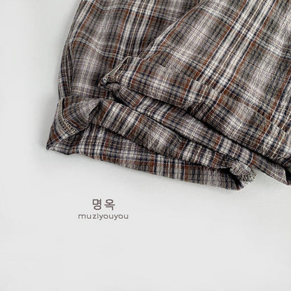 半袖ジャンプスーツ チェック半袖シャツジャンプスーツ カバーオール【mh0009584】