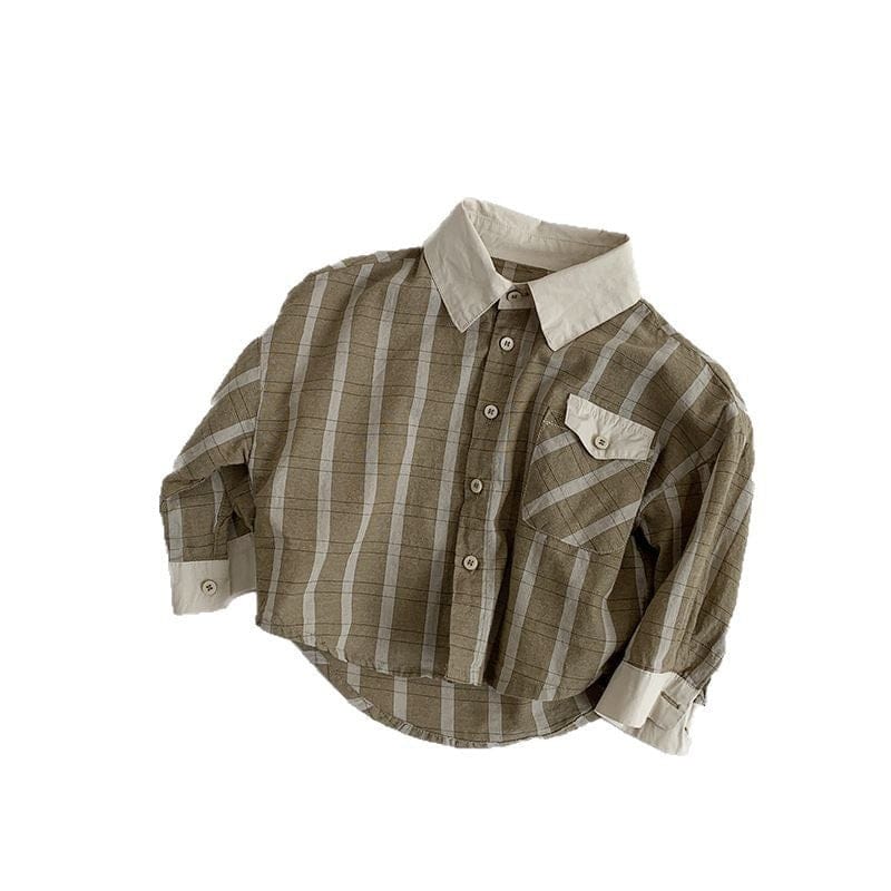 長袖シャツ・ブラウス ストライプパッチワーク長袖シャツ【mh0009594】