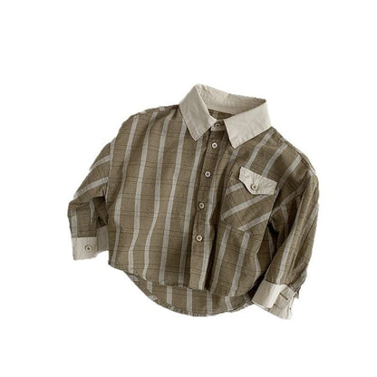 長袖シャツ・ブラウス ストライプパッチワーク長袖シャツ【mh0009594】