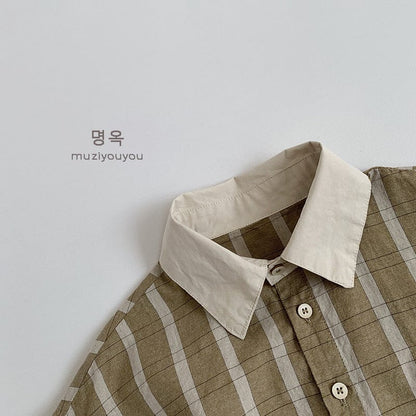 長袖シャツ・ブラウス ストライプパッチワーク長袖シャツ【mh0009594】