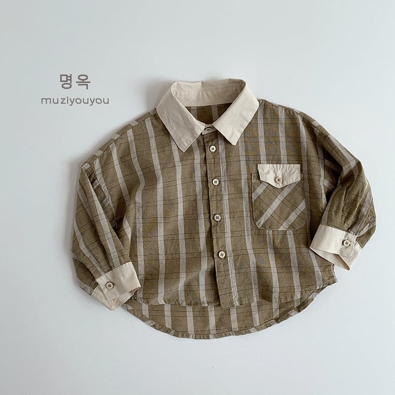 長袖シャツ・ブラウス ストライプパッチワーク長袖シャツ【mh0009594】