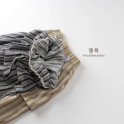 ロングパンツ・スウェットパンツ エプロンドッキングストライプルーズイージーパンツ【mh0009816】