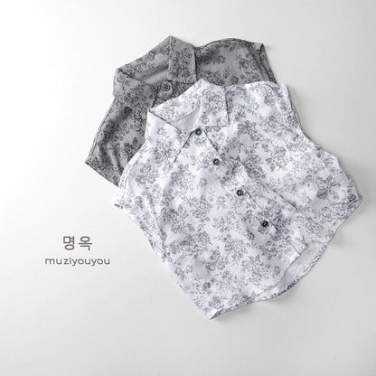 タンクトップ・キャミソール・ノースリーブトップス フラワープリントノースリーブシャツ【mh0010455】