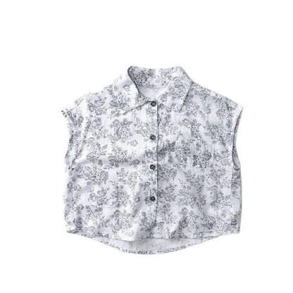 タンクトップ・キャミソール・ノースリーブトップス フラワープリントノースリーブシャツ【mh0010455】