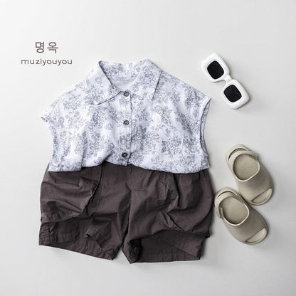 タンクトップ・キャミソール・ノースリーブトップス フラワープリントノースリーブシャツ【mh0010455】