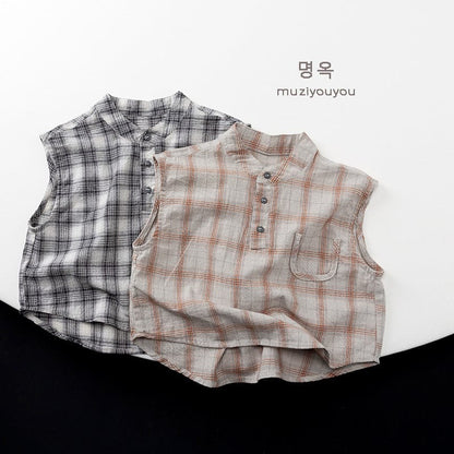 タンクトップ・キャミソール・ノースリーブトップス チェックノースリーブシャツ【mh0010467】