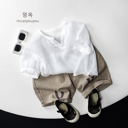 ロングパンツ・スウェットパンツ アルファベットプリントルーズハーフパンツ【mh0010476】