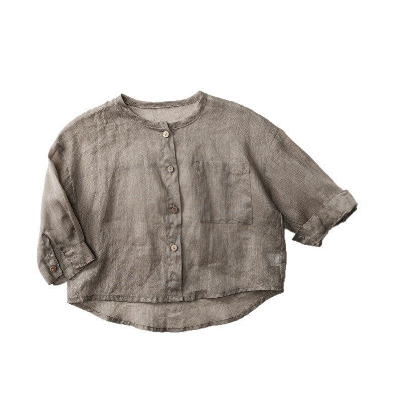 長袖シャツ・ブラウス ノーカラーシンプル薄手長袖シャツ【mh0010477】