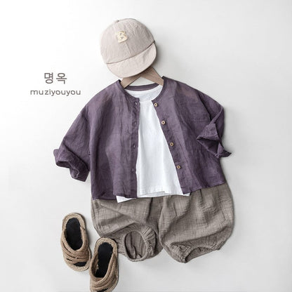 長袖シャツ・ブラウス ノーカラーシンプル薄手長袖シャツ【mh0010477】