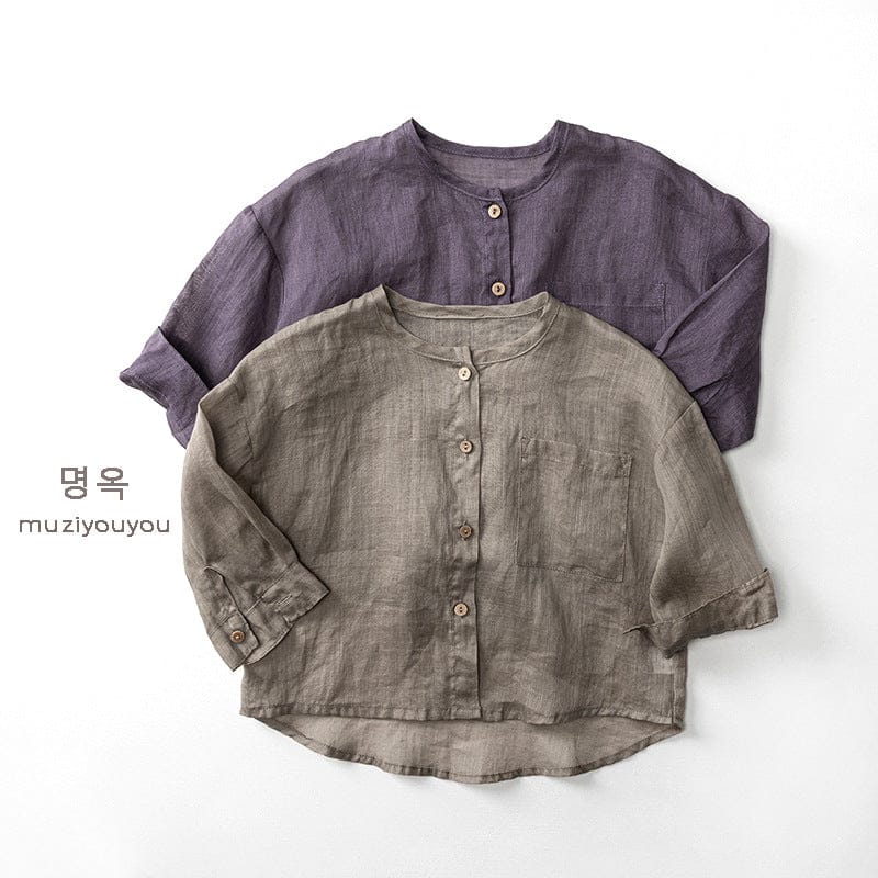 長袖シャツ・ブラウス ノーカラーシンプル薄手長袖シャツ【mh0010477】