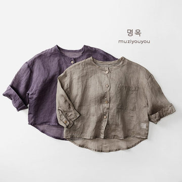 長袖シャツ・ブラウス ノーカラーシンプル薄手長袖シャツ【mh0010477】