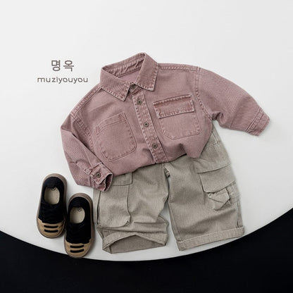 長袖シャツ・ブラウス くすみカラーコーデュロイ長袖シャツ【mh0010874】