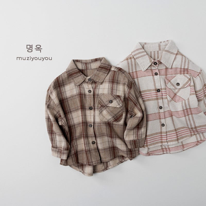 長袖シャツ・ブラウス レトロチェックルーズ長袖シャツ【mh0010877】