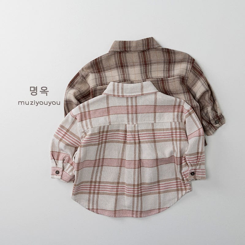 長袖シャツ・ブラウス レトロチェックルーズ長袖シャツ【mh0010877】