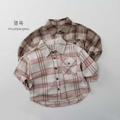 長袖シャツ・ブラウス レトロチェックルーズ長袖シャツ【mh0010877】