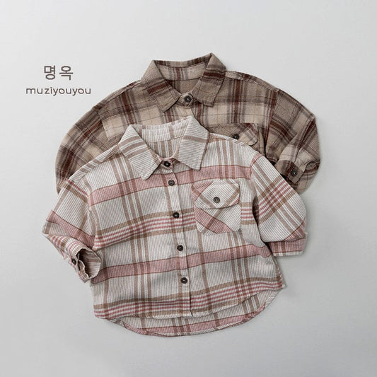 長袖シャツ・ブラウス レトロチェックルーズ長袖シャツ【mh0010877】