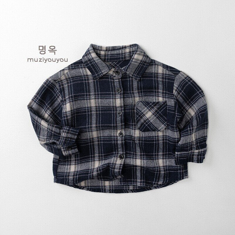 長袖シャツ・ブラウス Navy / 80cm Plaid Casual Versatile Shirt チェックシャツ【mh0012035】