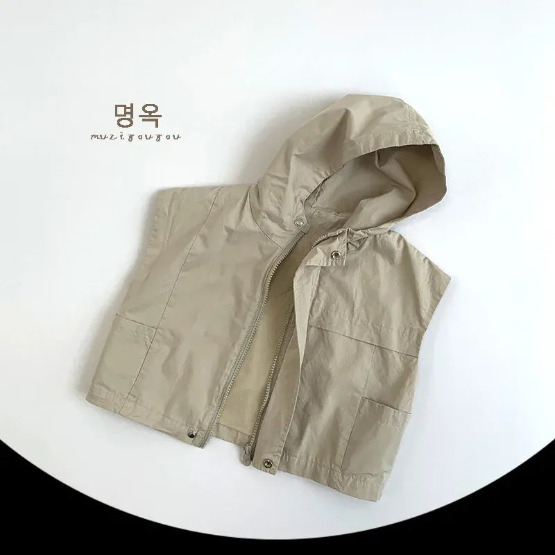 ベスト Oatmeal / 12M  80CM キッズベスト フーディジップアップアウターベスト フード付きジャケット 2カラー【mh0006673】