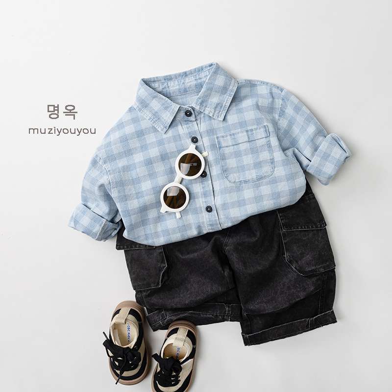 長袖シャツ・ブラウス Plaid Denim Shirt Cardigan Jacket チェック柄 デニムシャツ ジャケット【mh0012011】