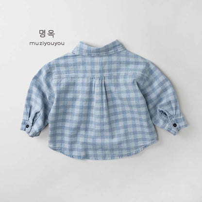 長袖シャツ・ブラウス Plaid Denim Shirt Cardigan Jacket チェック柄 デニムシャツ ジャケット【mh0012011】