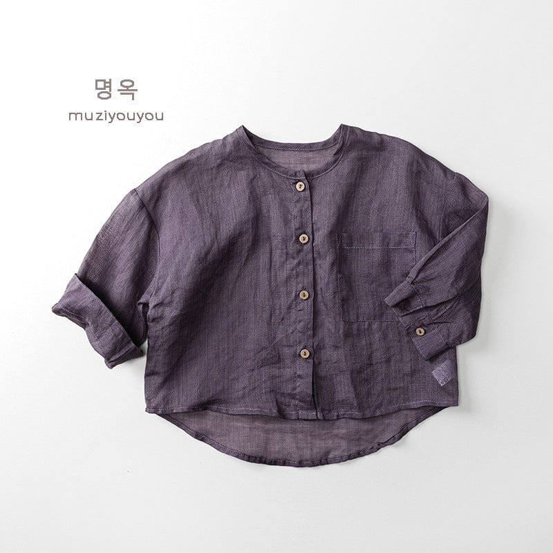 長袖シャツ・ブラウス Purple / 80cm ノーカラーシンプル薄手長袖シャツ【mh0010477】