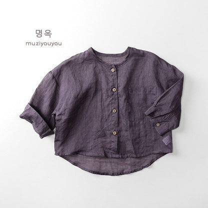 長袖シャツ・ブラウス Purple / 80cm ノーカラーシンプル薄手長袖シャツ【mh0010477】