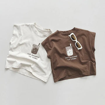 タンクトップ・キャミソール・ノースリーブトップス キッズトップス ノースリーブTシャツ タンクトップ アイスクリームプリント 2カラー【mh0004847】