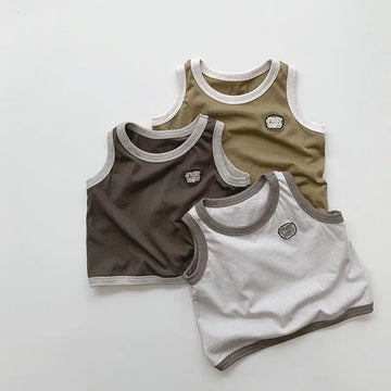 タンクトップ・キャミソール・ノースリーブトップス キッズトップス ノースリーブTシャツ タンクトップ ワンポイントワッペン 3カラー【mh0006325】