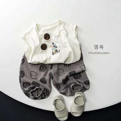 タンクトップ・キャミソール・ノースリーブトップス プリントノースリーブTシャツ【mh0010464】