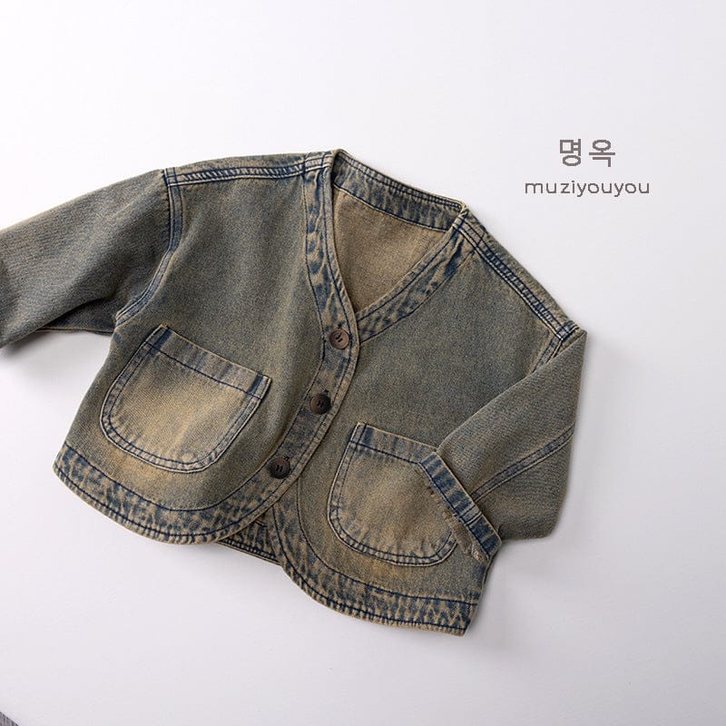 ショートコート・ジャケット・ジャンパー ヴィンテージ風Vネックデニムジャケット【mh0010868】