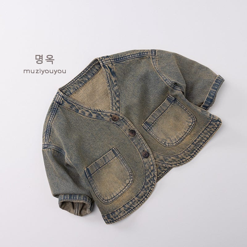 ショートコート・ジャケット・ジャンパー ヴィンテージ風Vネックデニムジャケット【mh0010868】