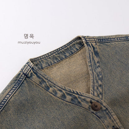 ショートコート・ジャケット・ジャンパー ヴィンテージ風Vネックデニムジャケット【mh0010868】