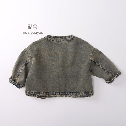 ショートコート・ジャケット・ジャンパー ヴィンテージ風Vネックデニムジャケット【mh0010868】