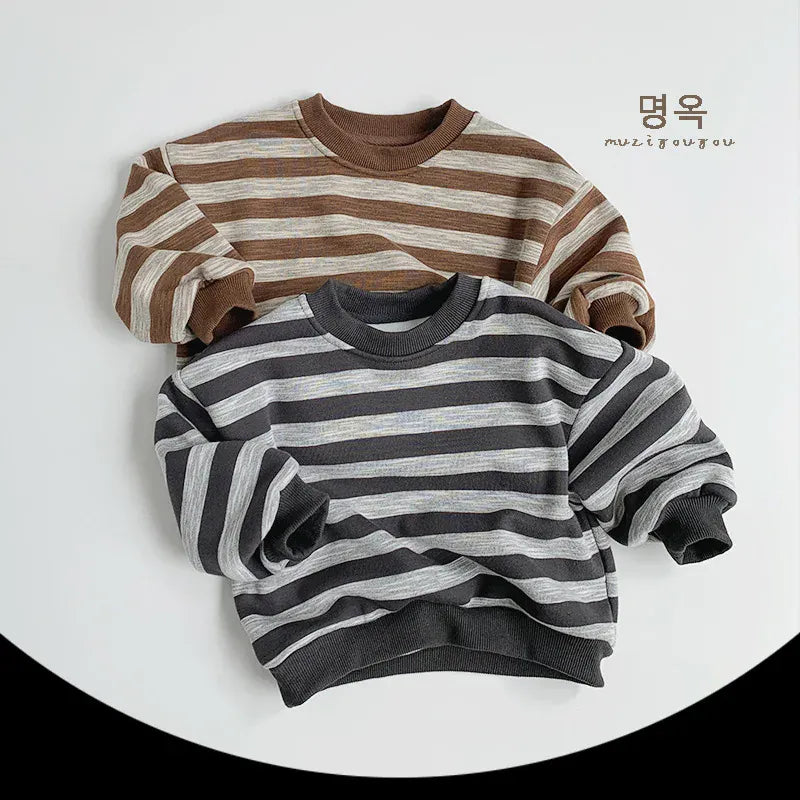 長袖Tシャツ キッズトップス 裏フリースボーダー長袖スウェットシャツ 2カラー【mh0007586】